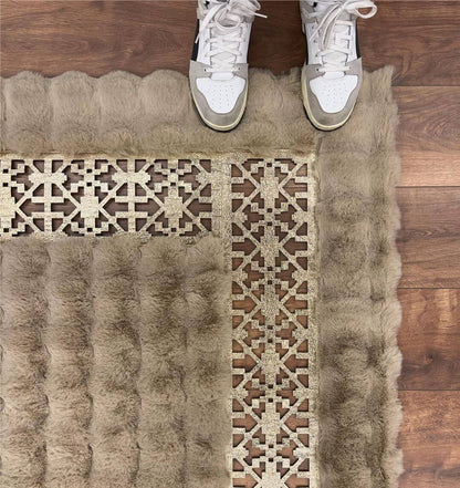 Elegant Gold and Brown Soft Plush Faux Fur Rug, Modern Home Decor Rug