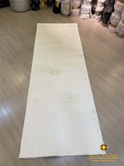 Elegant Handmade White Fluffy Soft Runner Corridor Rug , Non Slip Rug