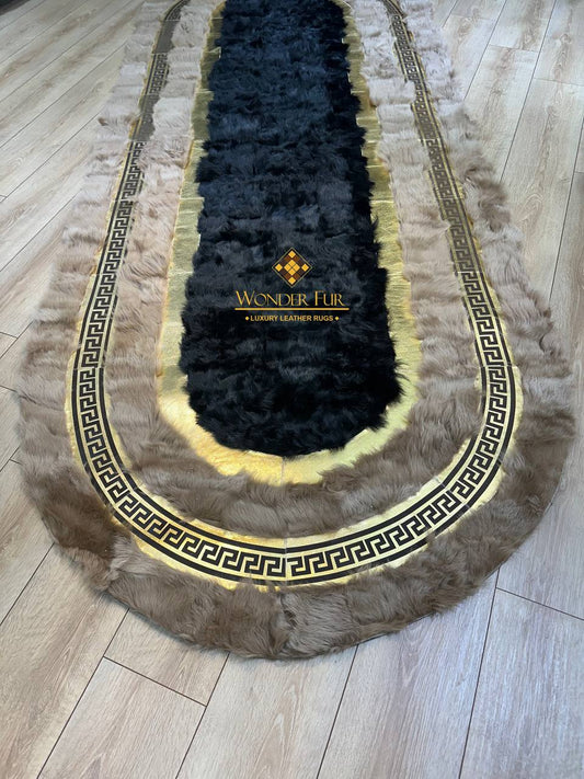 Elegant Natural Brown Sheepskin Wool Runner Rug , Fluffy Non Slip Rug