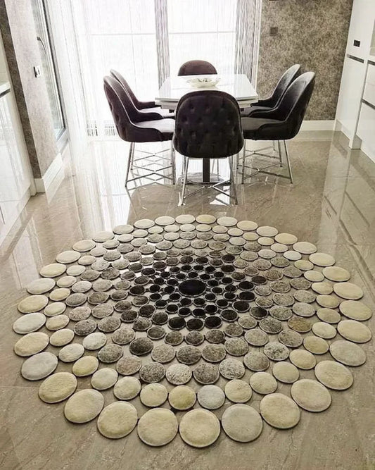 Elegant Natural Cowhide Round Rug, Circle Cow Skin Rug, Patchwork Decorative Carpet