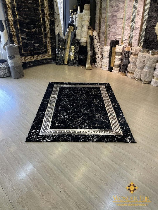 Elegant Unique Black And Silver Faux Fur Bedroom 6x8 Rug ,Handmade Rug