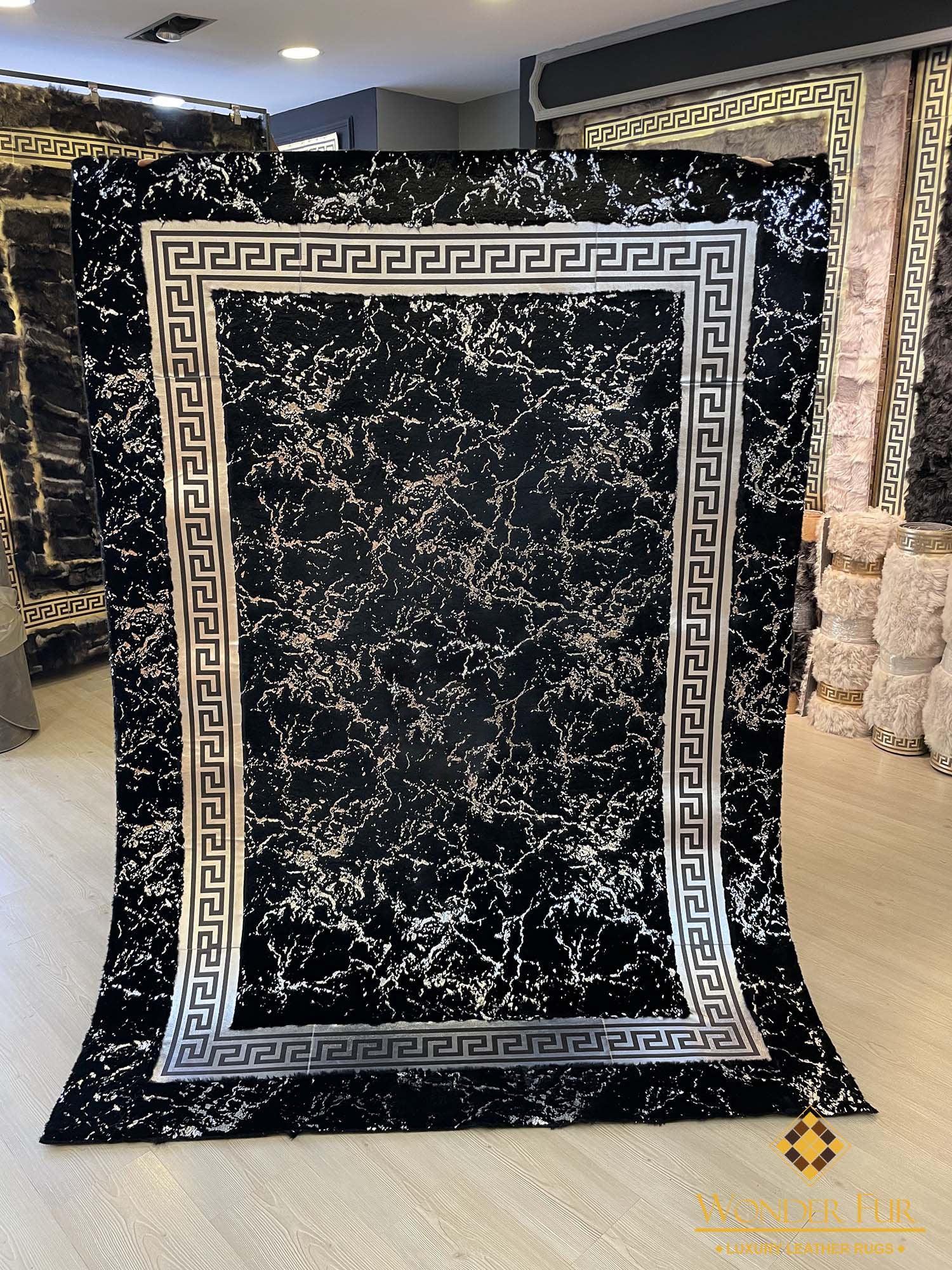 Elegant Unique Black And Silver Faux Fur Bedroom 6x8 Rug ,Handmade Rug