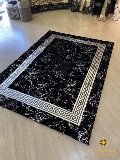 Elegant Unique Black And Silver Faux Fur Bedroom 6x8 Rug ,Handmade Rug