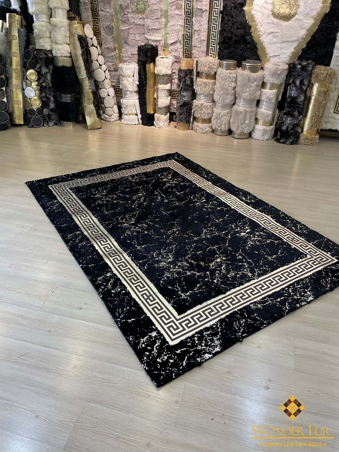 Elegant Unique Black And Silver Faux Fur Bedroom 6x8 Rug ,Handmade Rug