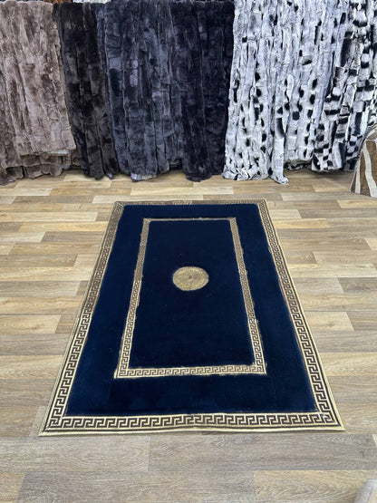 Handmade Navy Blue and Plush Area Rug | Soft Fluffy Shag Carpet