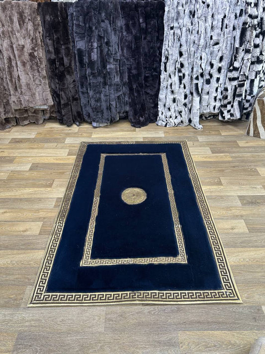 Handmade Navy Blue and Plush Area Rug | Soft Fluffy Shag Carpet
