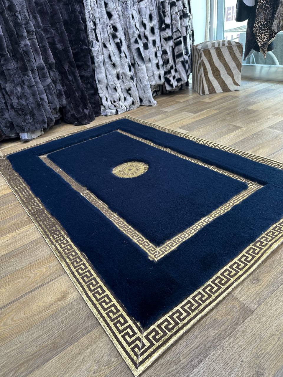 Handmade Navy Blue and Plush Area Rug | Soft Fluffy Shag Carpet