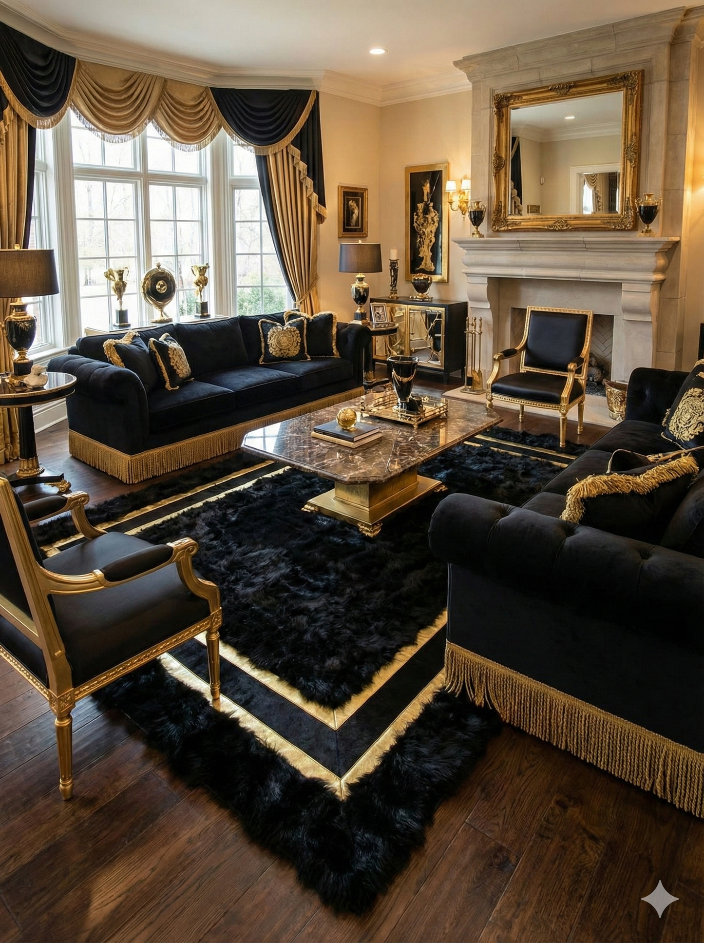 Natural Sheepskin Rug,Modern Handmade Black Living Room Accent