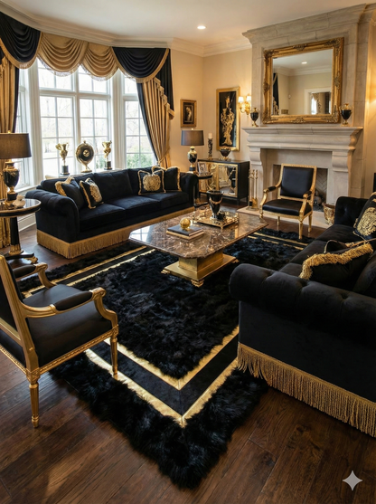 Natural Sheepskin Rug,Modern Handmade Black Living Room Accent