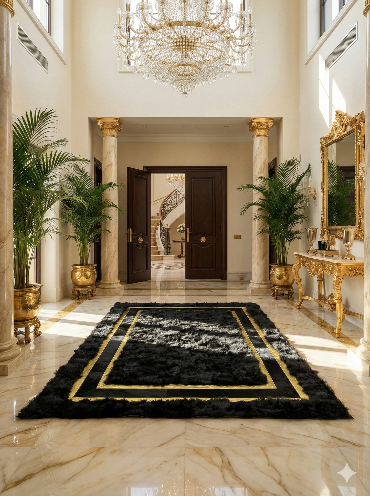 Natural Sheepskin Rug,Modern Handmade Black Living Room Accent