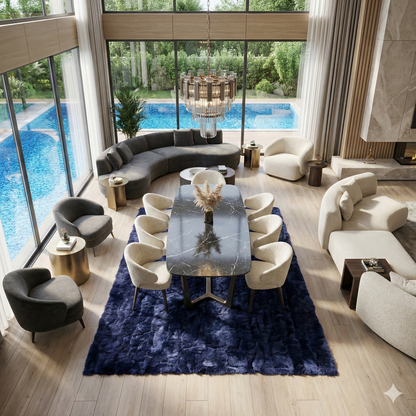 Deep Blue Genuine Rabbit Fur Rug — Handmade Luxury Statement Piece