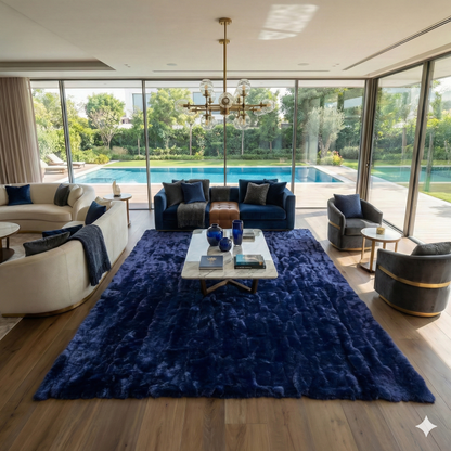 Deep Blue Genuine Rabbit Fur Rug — Handmade Luxury Statement Piece