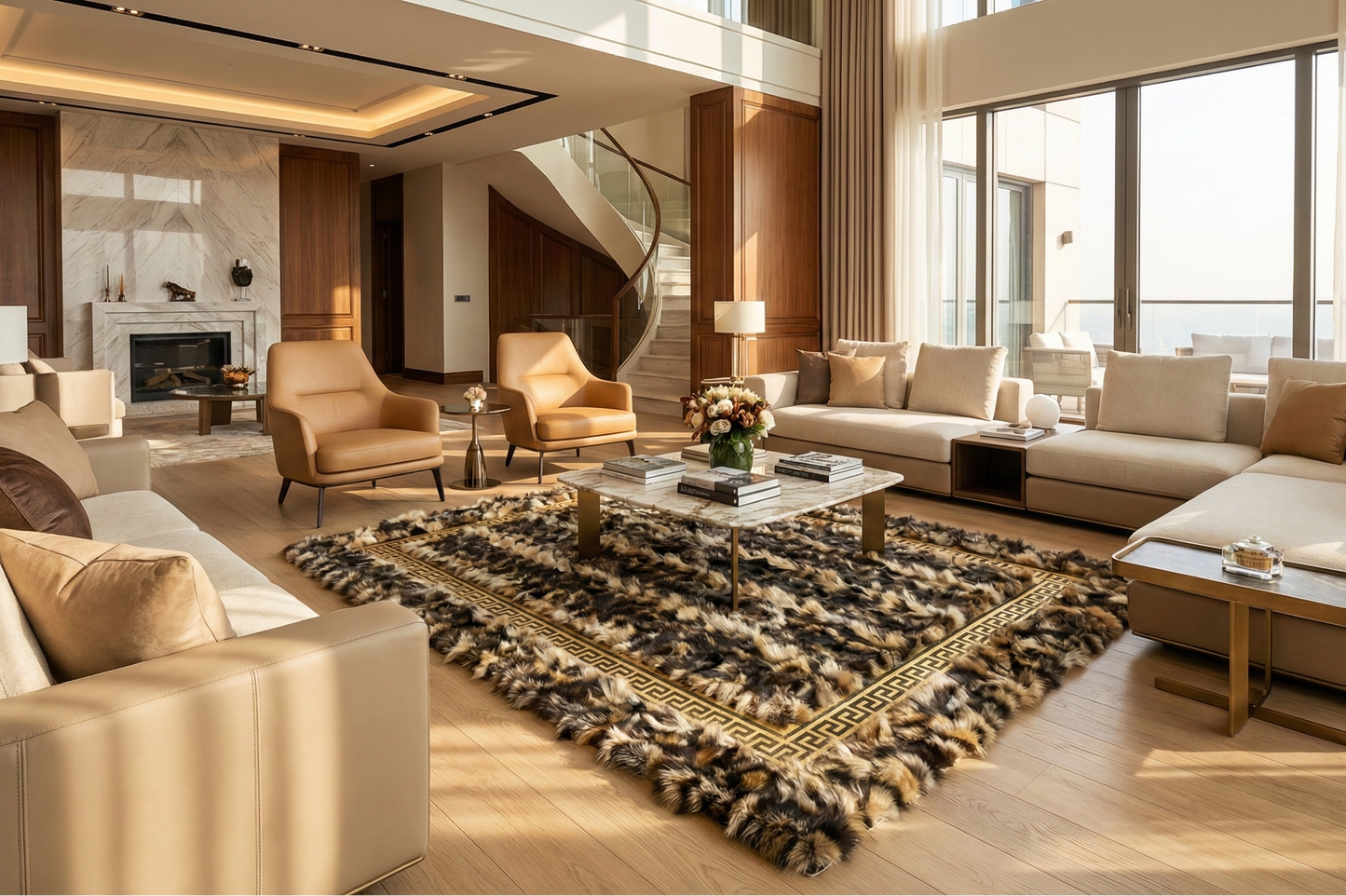 Handmade Luxury Brown 100% Natural Fox Fur Area Rug