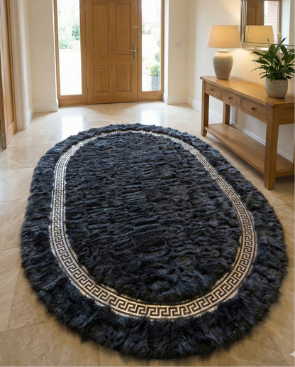 100% Natural Sheepskin Gray Bedroom Oval Rug , Handmade Patchwork Rug
