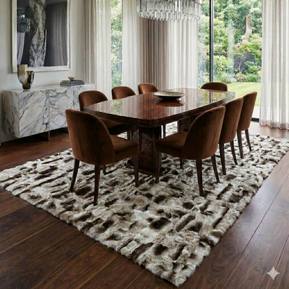 Handmade Gray Rabbit Fur Area Rug with Greek Key Border