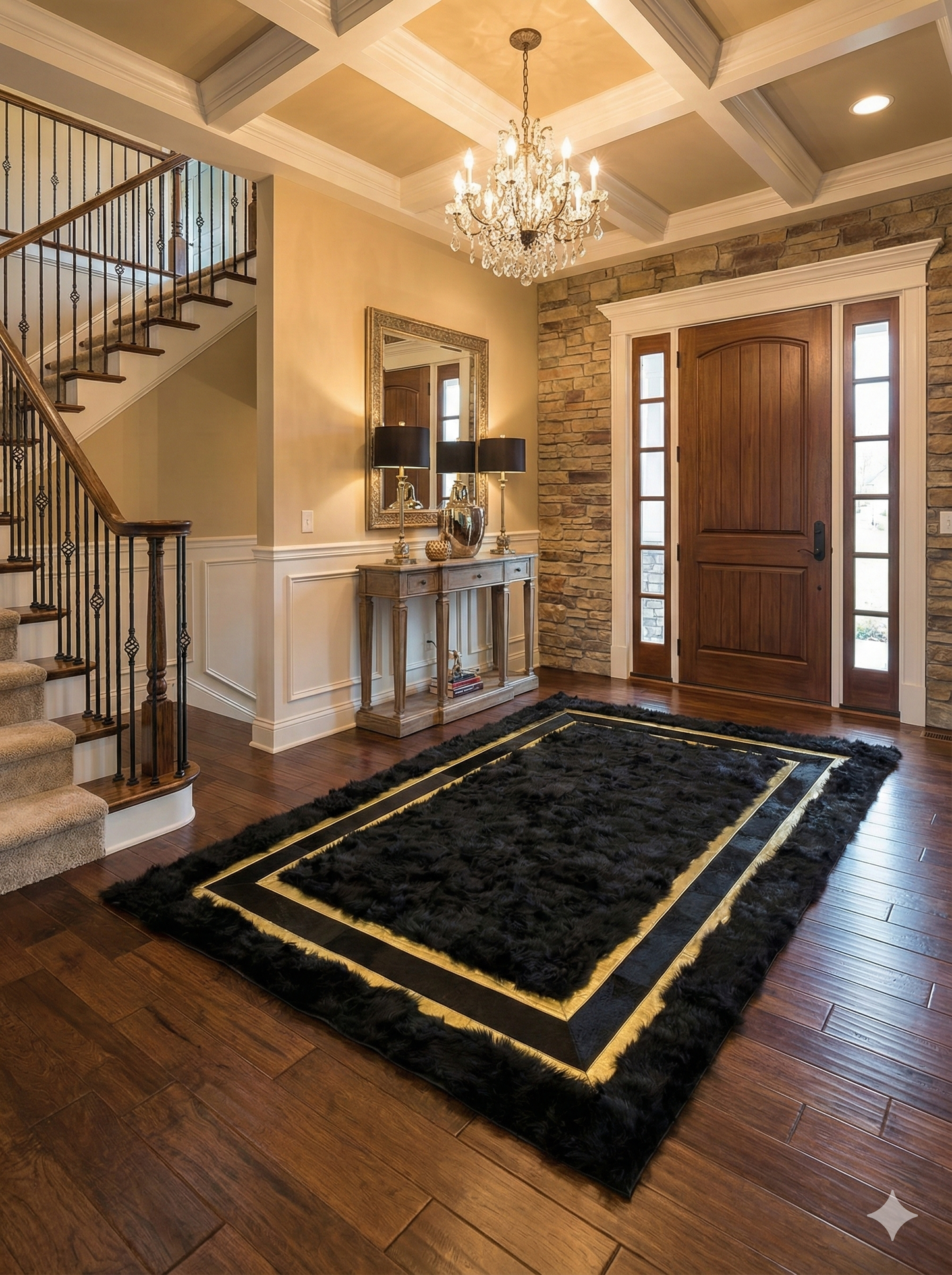 Natural Sheepskin Rug,Modern Handmade Black Living Room Accent