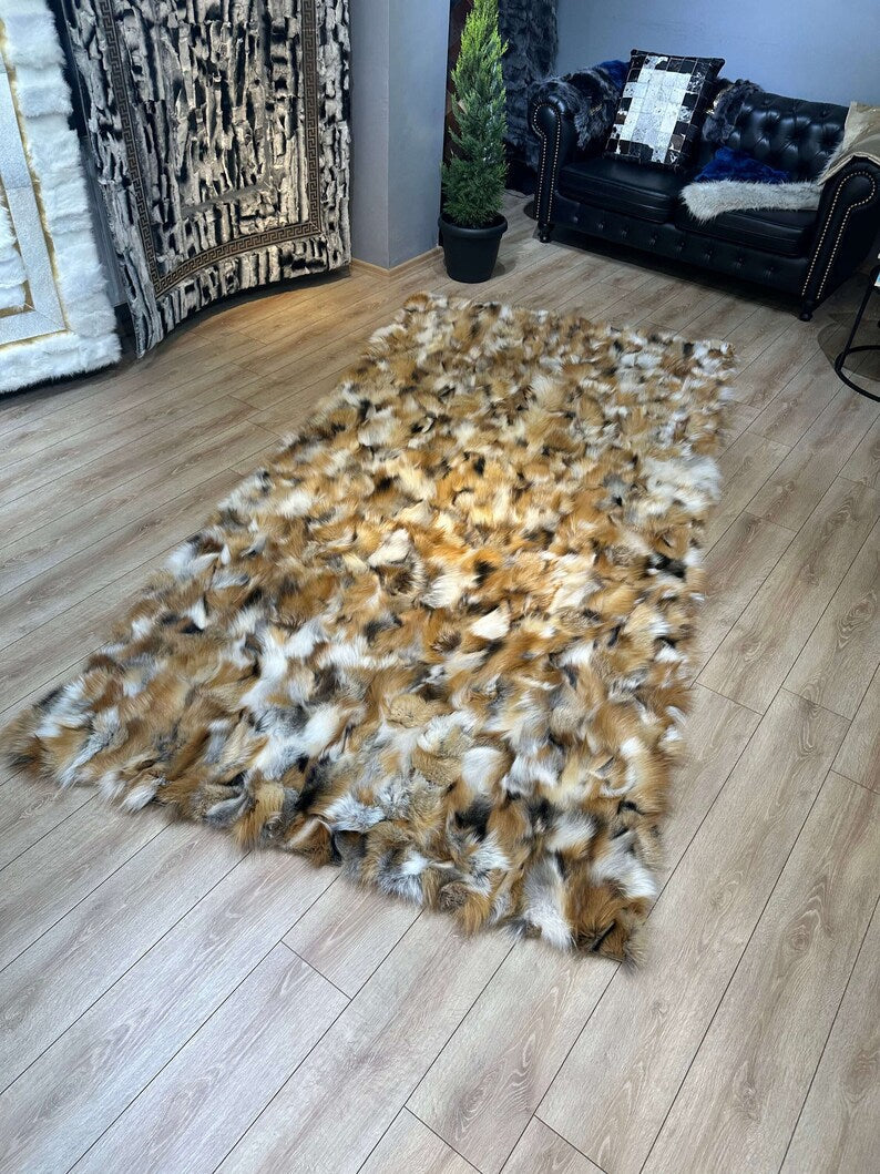 Genuine 100% Fox Fur Rug For Living Room And Bedroom