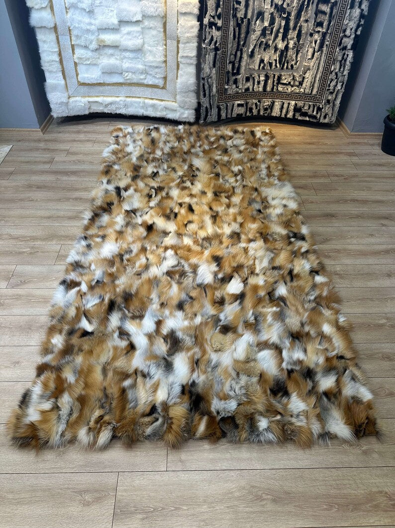 Genuine 100% Fox Fur Rug For Living Room And Bedroom