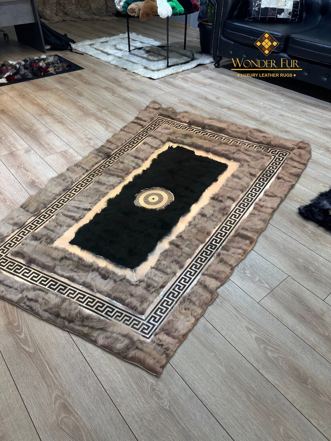 Genuine Decorative Brown Black Sheepskin Office Rug ,Soft Non Slip Rug