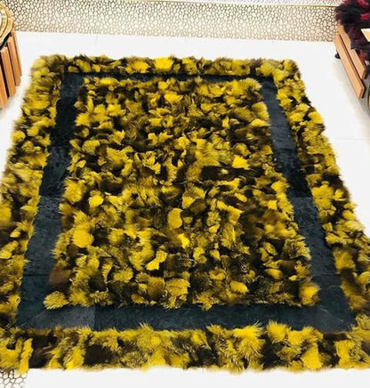 Genuine Elegant Soft Yellow Black Fox Fur 5x7 Area Office Fluffy Rug