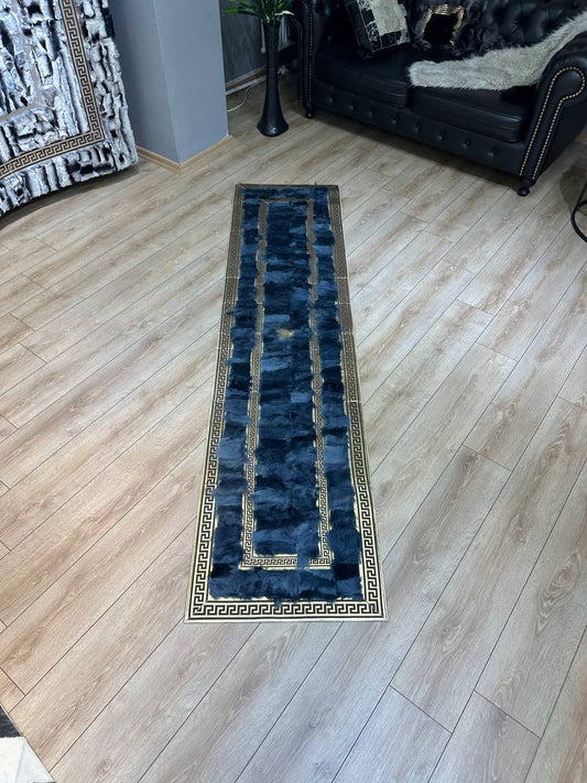 Genuine Handmade Blue Home Decor Runner Rug , Customize Non Slip Rug