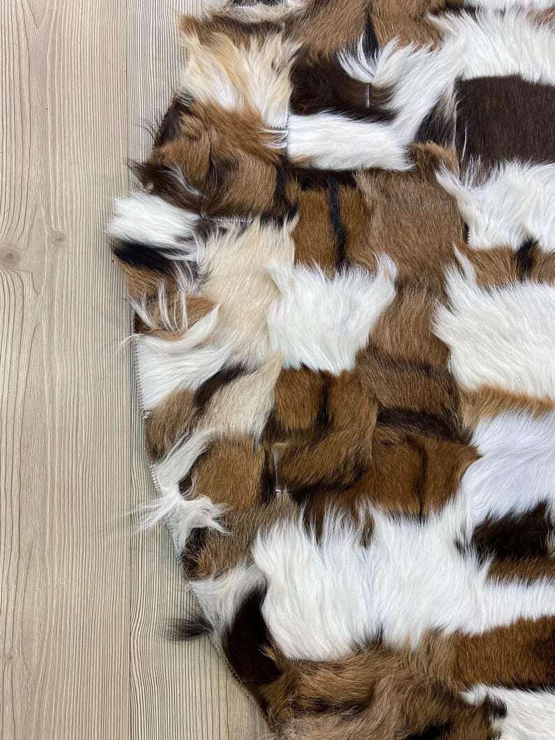 Genuine Sheepskin Multicolor Patchwork Handmade Leather Round Soft Rug