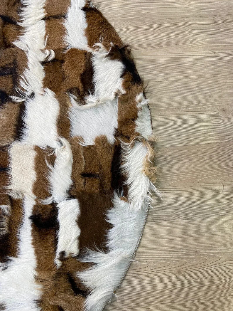 Genuine Sheepskin Multicolor Patchwork Handmade Leather Round Soft Rug