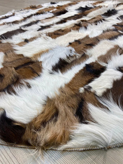 Genuine Sheepskin Multicolor Patchwork Handmade Leather Round Soft Rug