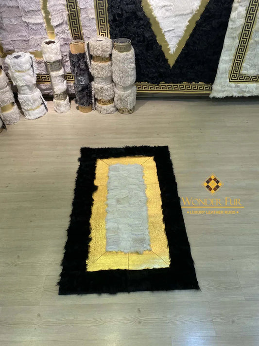 Genuine Unique Black Gold White Sheepskin 3x5 Area Living Room Carpet