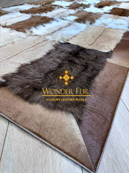 Genuine Unique Multicolor Soft Goatskin Area Rug , Luxury Handmade Rug