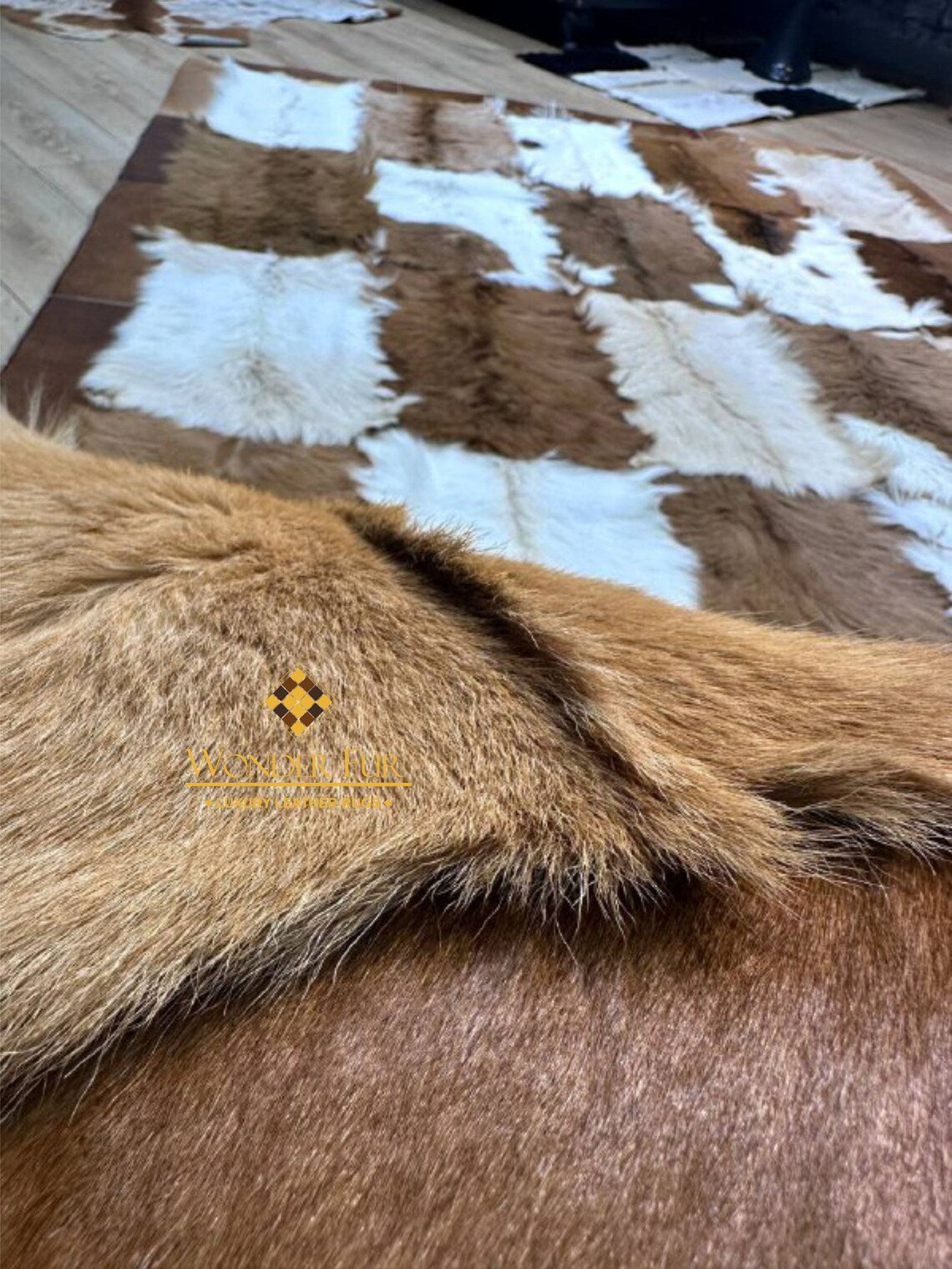 Genuine Unique Multicolor Soft Goatskin Area Rug , Luxury Handmade Rug