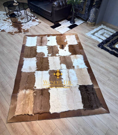 Genuine Unique Multicolor Soft Goatskin Area Rug , Luxury Handmade Rug