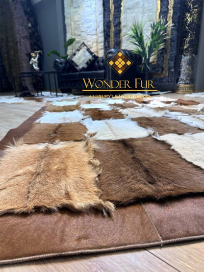 Genuine Unique Multicolor Soft Goatskin Area Rug , Luxury Handmade Rug