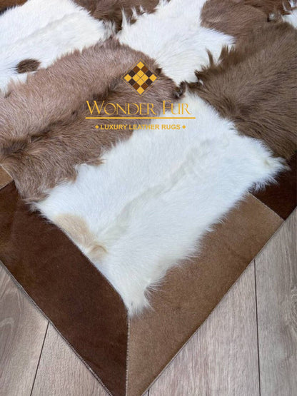 Genuine Unique Multicolor Soft Goatskin Area Rug , Luxury Handmade Rug