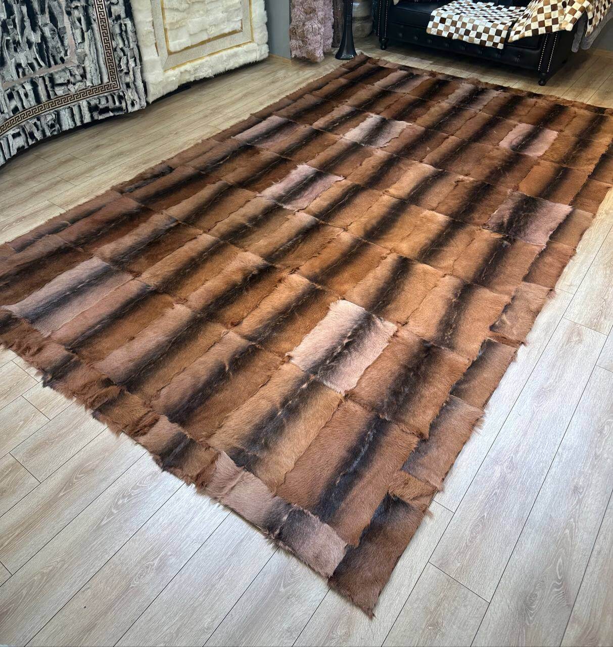 Luxury Handmade Goatskin Rug | Natural Brown Goatskin Area Rug