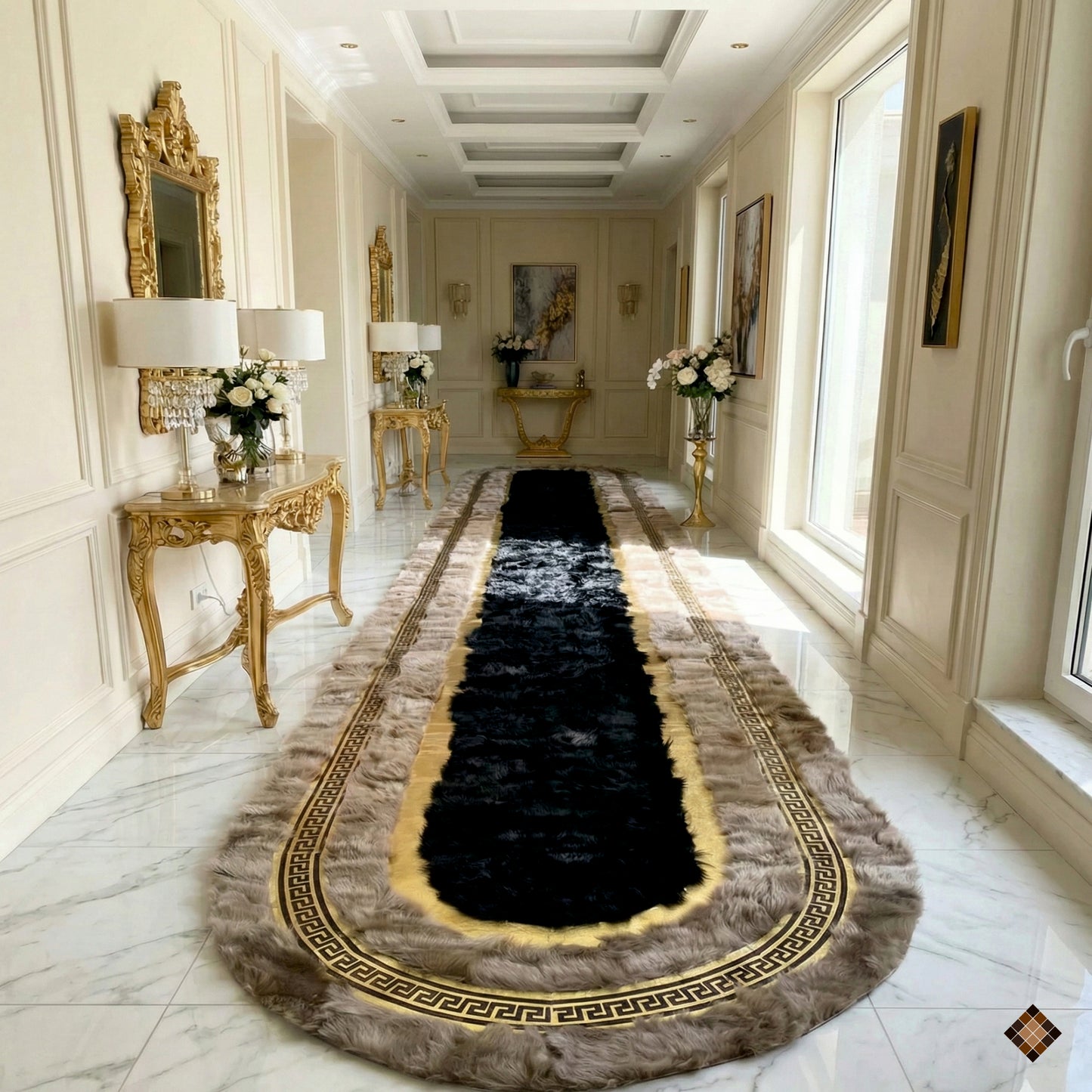 Genuine Brown Sheepskin Runner Rug – Handmade Luxury Hallway Accent - WONDERFURRUG