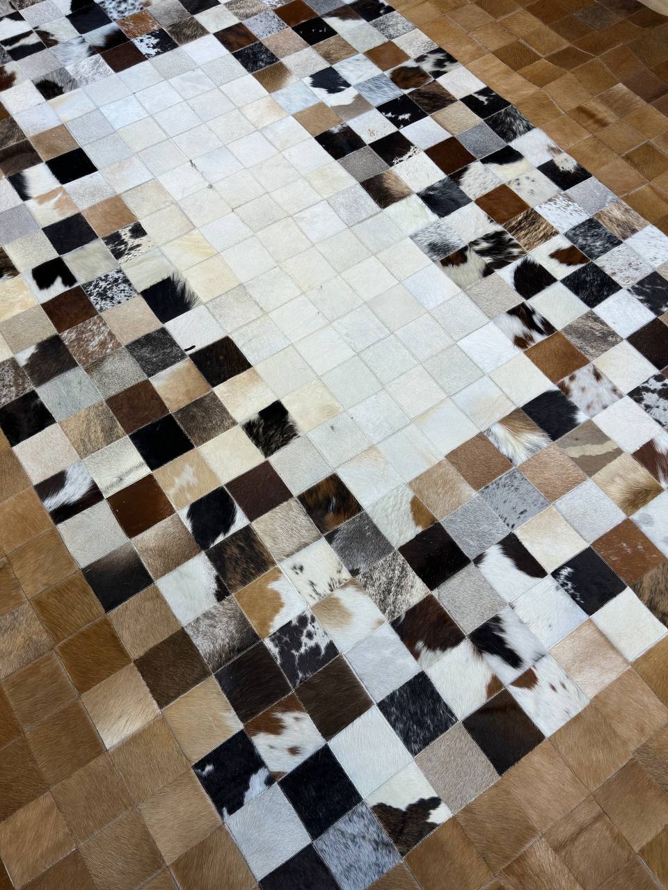 Genuine Cowhide Area Rug, Brown White Cowhide Patchwork Rug, Modern Rug