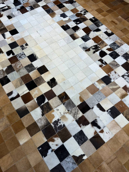 Genuine Cowhide Area Rug, Brown White Cowhide Patchwork Rug, Modern Rug