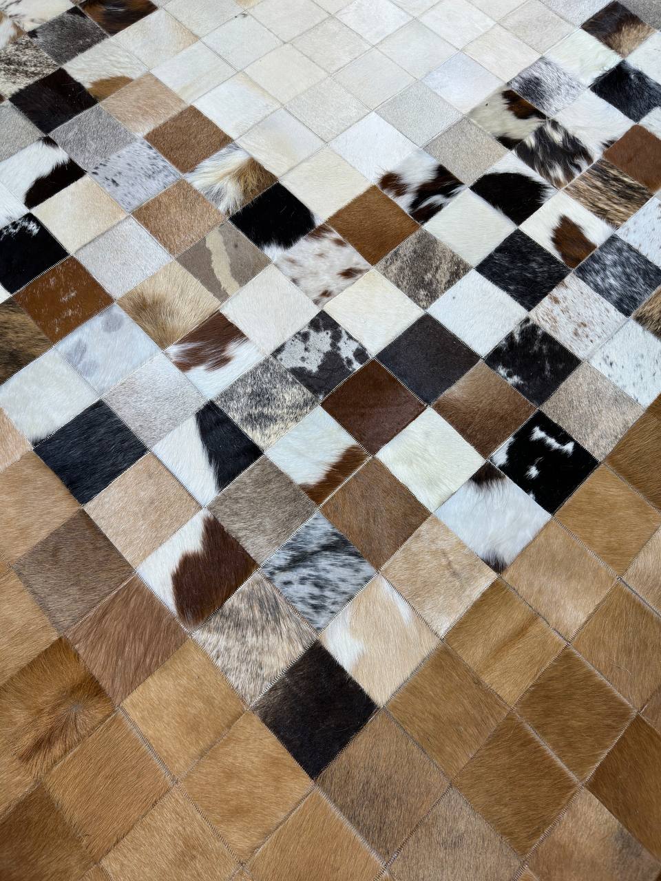 Genuine Cowhide Area Rug, Brown White Cowhide Patchwork Rug, Modern Rug
