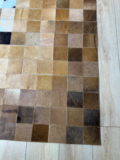 Genuine Cowhide Area Rug, Brown White Cowhide Patchwork Rug, Modern Rug