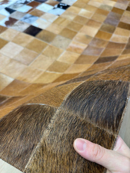 Genuine Cowhide Area Rug, Brown White Cowhide Patchwork Rug, Modern Rug