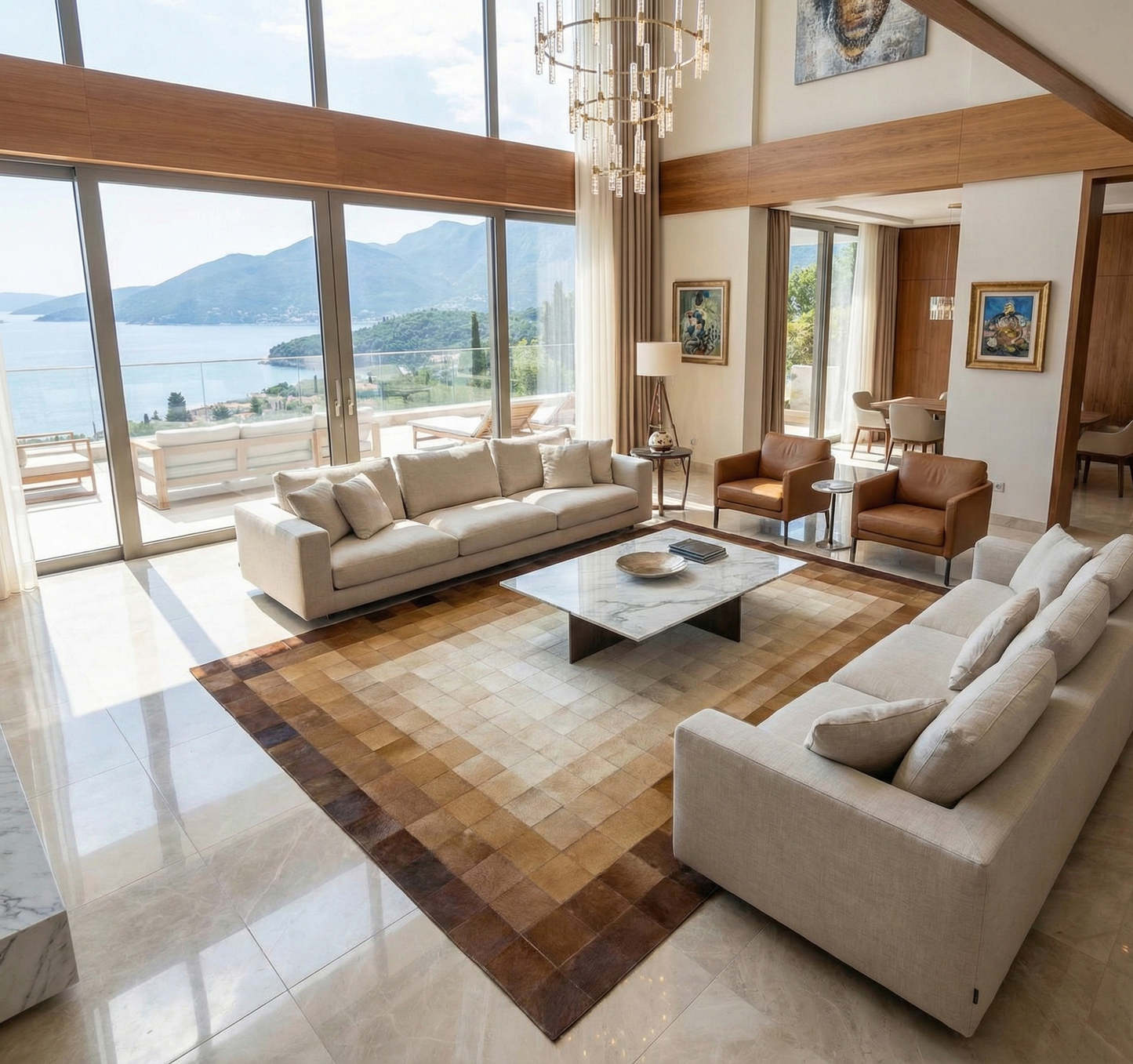 Genuine Cowhide Rug - Handmade Brown Patchwork Rug for Living Room