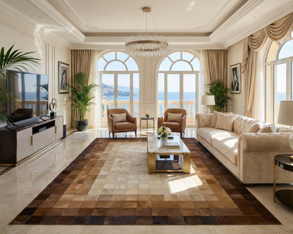 Genuine Cowhide Rug - Handmade Brown Patchwork Rug for Living Room