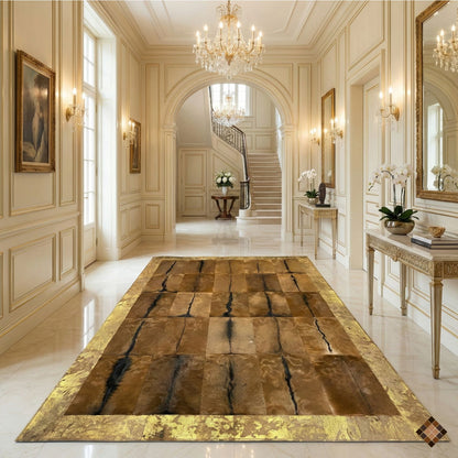 Genuine Goatskin Patchwork Rug with Gold Trim - WONDERFURRUG