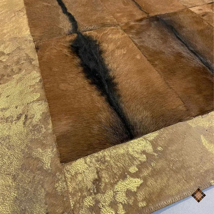 Genuine Goatskin Patchwork Rug with Gold Trim - WONDERFURRUG