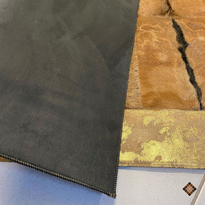 Genuine Goatskin Patchwork Rug with Gold Trim - WONDERFURRUG