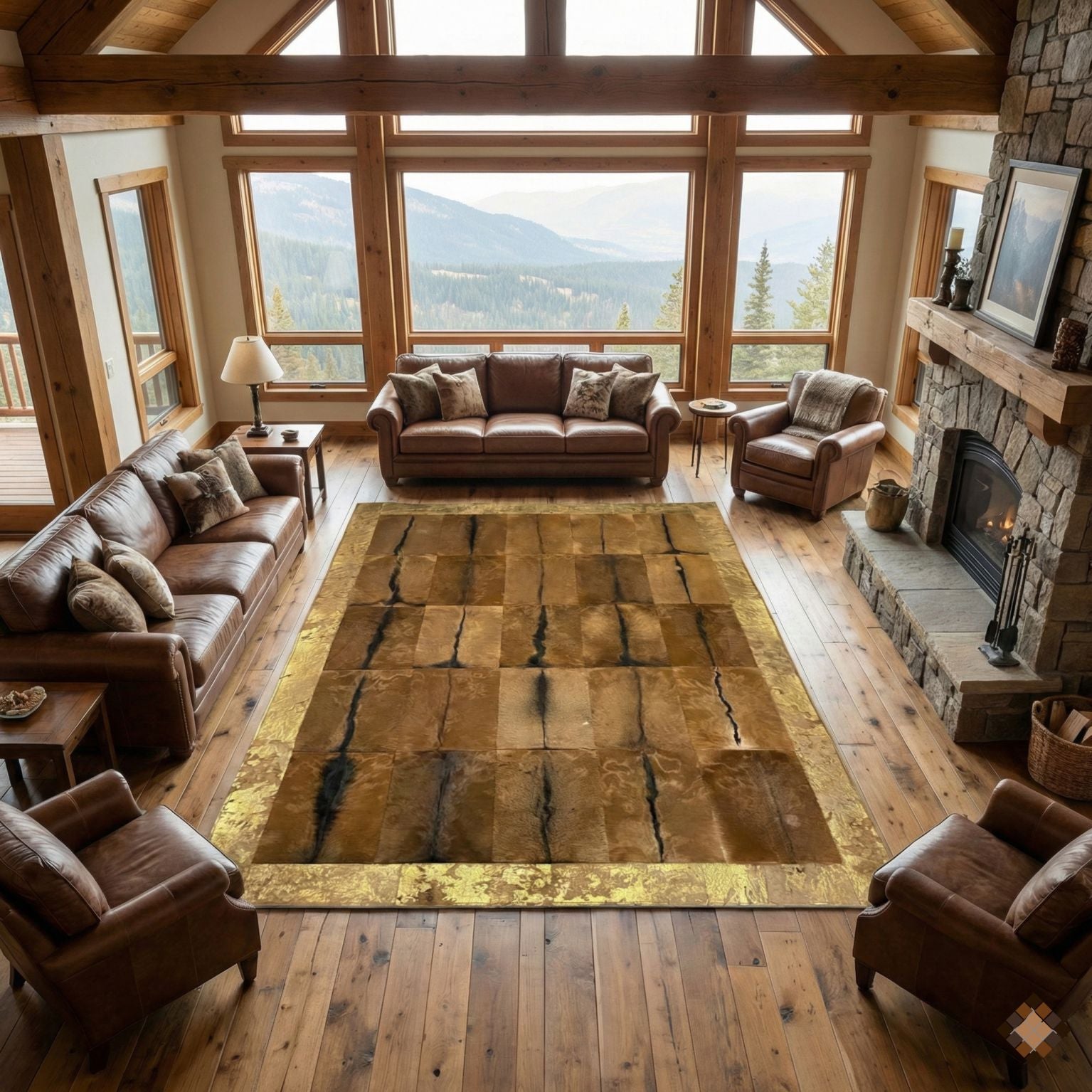 Genuine Goatskin Patchwork Rug with Gold Trim - WONDERFURRUG