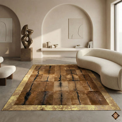 Genuine Goatskin Patchwork Rug with Gold Trim - WONDERFURRUG