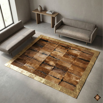 Genuine Goatskin Patchwork Rug with Gold Trim - WONDERFURRUG