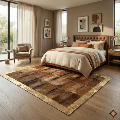 Genuine Goatskin Patchwork Rug with Gold Trim - WONDERFURRUG